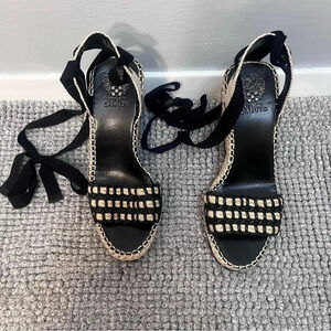 NWOT Vince Camuto Women Brisshel Black Lace Up Wedge Sandal Size 9